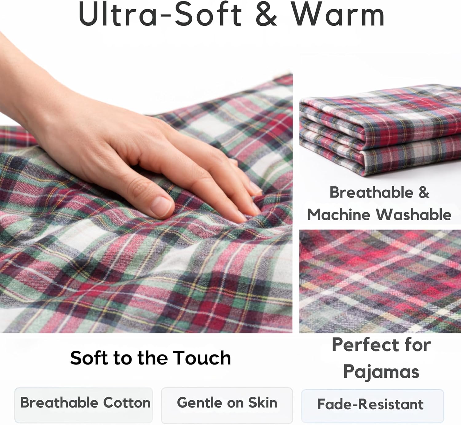 FabricLA Soft Check Flannel Fabric by the Yard | 100% Cotton, Soft Brushed Material for Pajamas, Quilting, Crafts & Baby Blankets – 60” Wide, 2 Yard