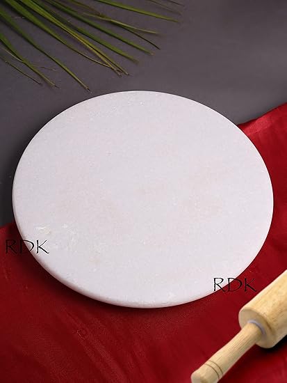 RDK White Marble Chakla Phulka Maker Rolling Pin Board Chapati Maker Chakla for Home & Kitchen Daily Use (White, 10 inch)