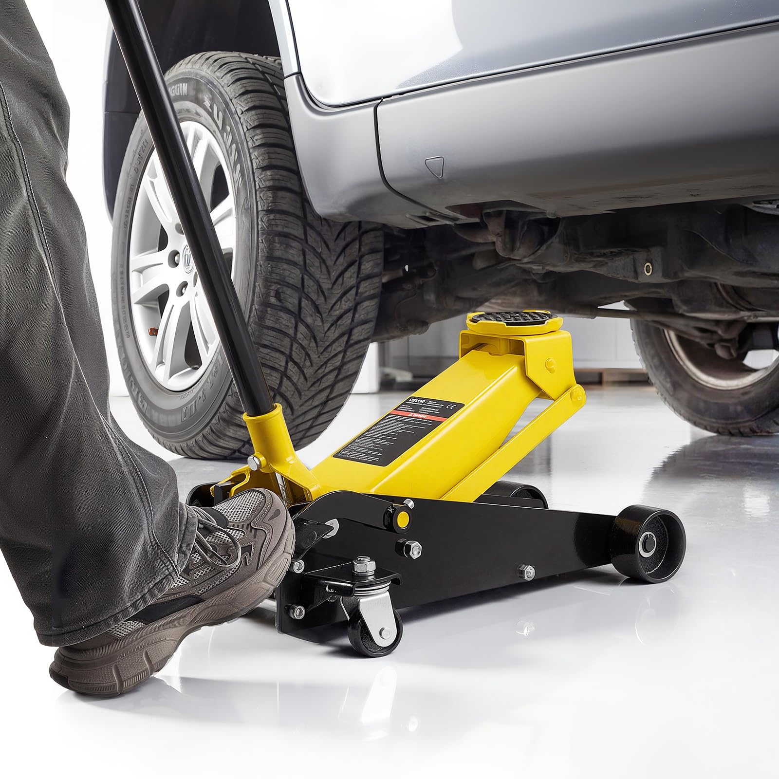 VEVOR Gato de Perfil Bajo Capacidad de 3 t, Gato Hidráulico de Acero con Bomba de Elevación Rápida de Un Solo Pistón, Rango de Elevación 130-500 mm, para Vehículos, SUV, Camionetas, Automóviles