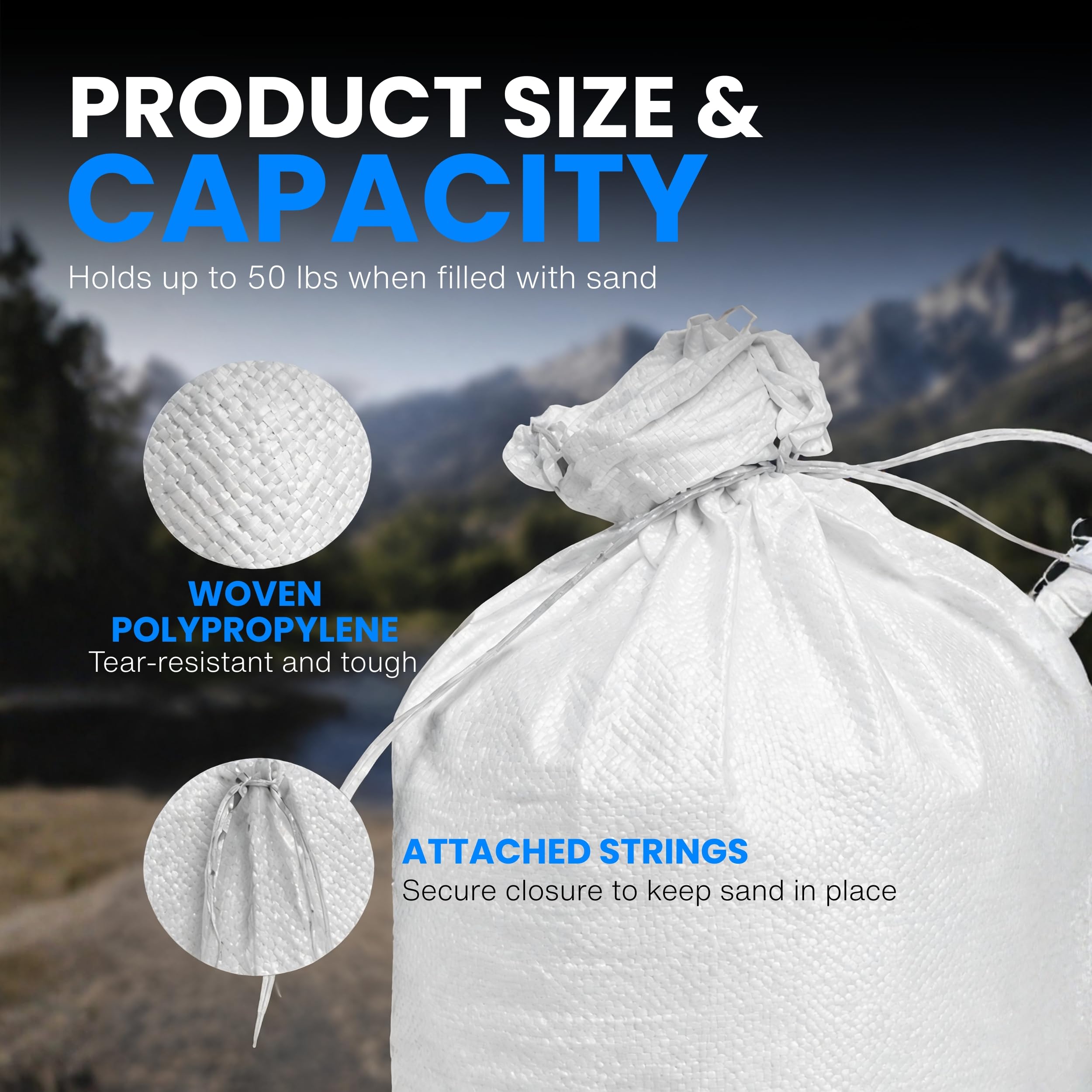 50 Flood Sandsäcke Weiß 14 X 26 Zoll – Polyprop Produktbild-Vorschau 2