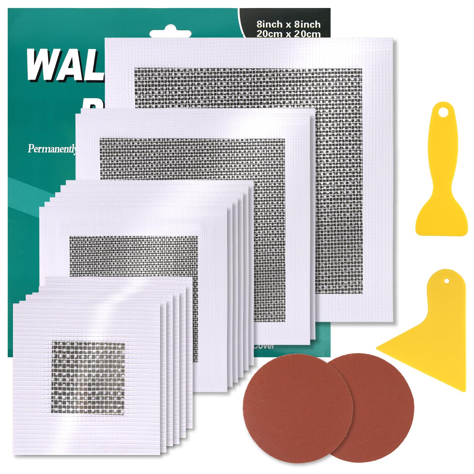 Dengthrive Wall Hole Repair Kit: 15pcs 2/4/6/8 Inch Plasterboard Repair Punched Aluminumfiberglass Meshself Adhesive Wall Filler for Repairing Holes, Cracks, Ceilings Filler