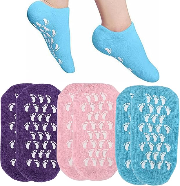 3 Pairs Moisturising Socks, Cotton Socks for Moisturising, Gel Socks for Women and Men Moisture Socks for Moisturising Dry Feet Helps Repair Dry Cracked Skins and Softens Feet (Blue, Pink, Purple)