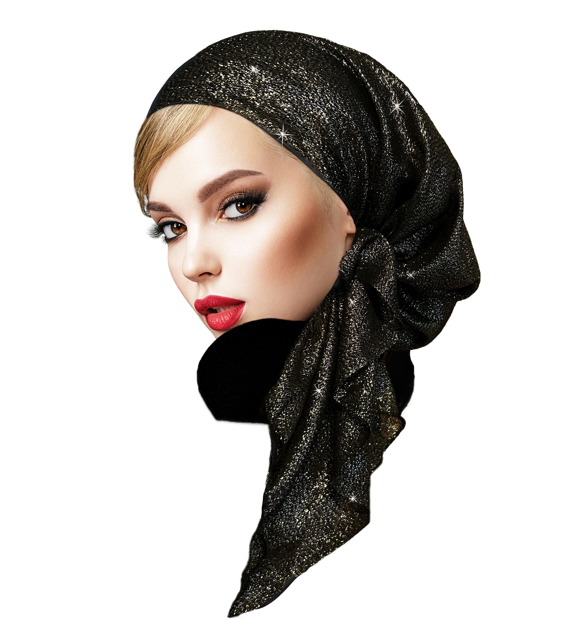 ShariRose Pre-tied headscarf tichel headwear for women textured knit with sparkles collection! Handmade