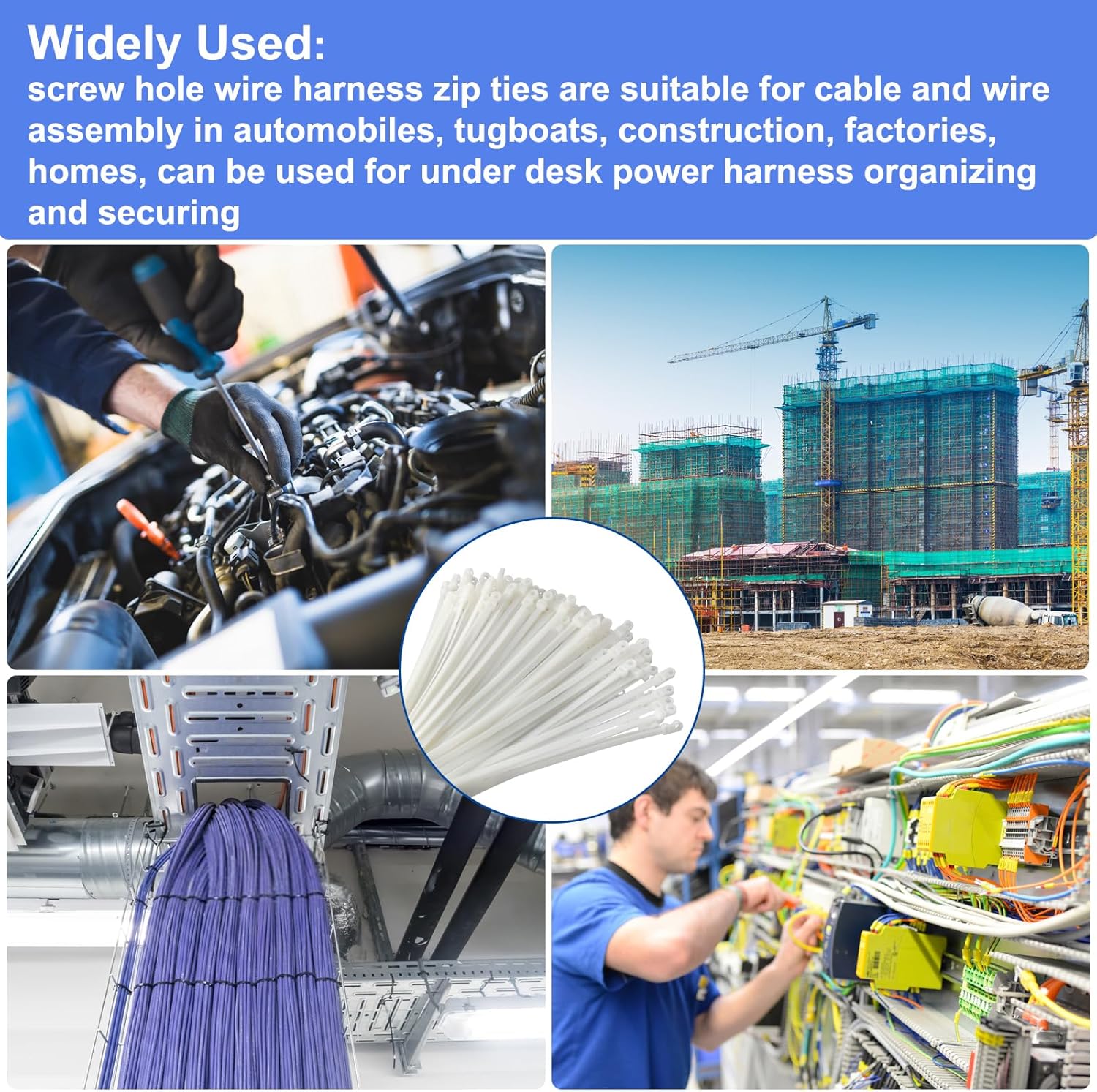 120 PCS 7.5 Inch Plastic Zip Ties with Screw Holes, Heavy Duty Mountable Cable Ties, UV Resistant Electrical Zip Ties for Indoor & Outdoor (White)
