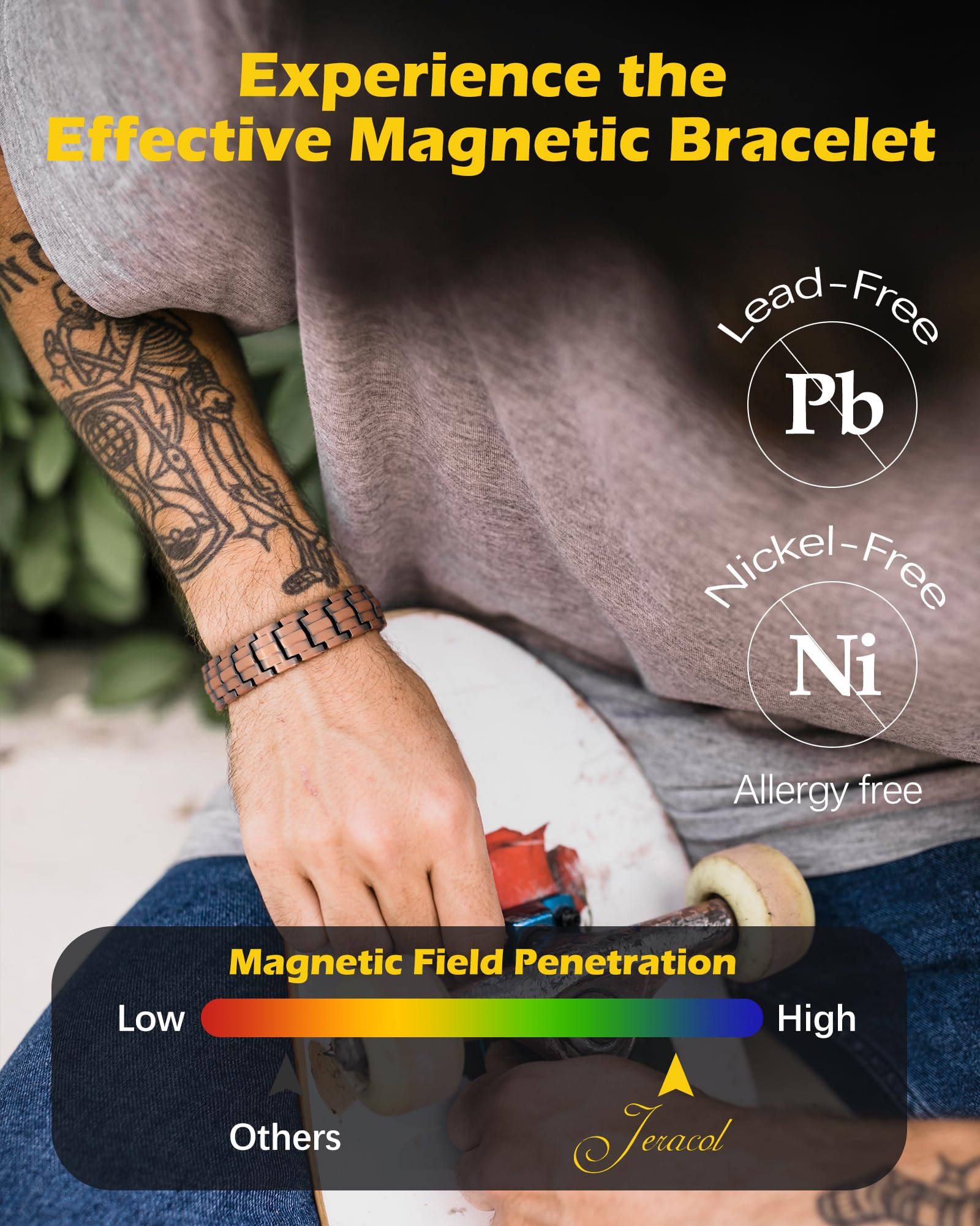 HHRFCS Kupferarmbänder für Männer, 3X Magnetarmbänder für Männer mit extrem starken Magneten, einstellbare Größe und Schmuck-Geschenkbox