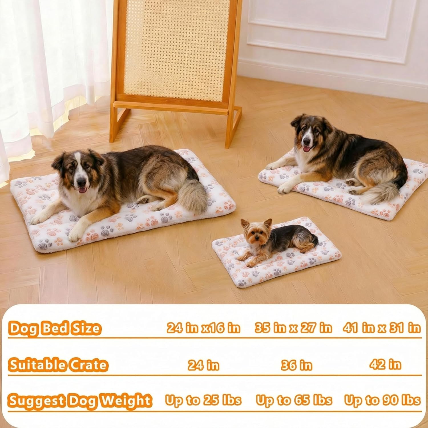 Reversible Dog Bed Mat - 41" x 31"Soft Dual-Sided Plush Pet Pad for Large Medium Small Dogs and Cat, Fully Washable Fleece Sleeping Mat, Warm Cushion for Crates, Kennels & Floors