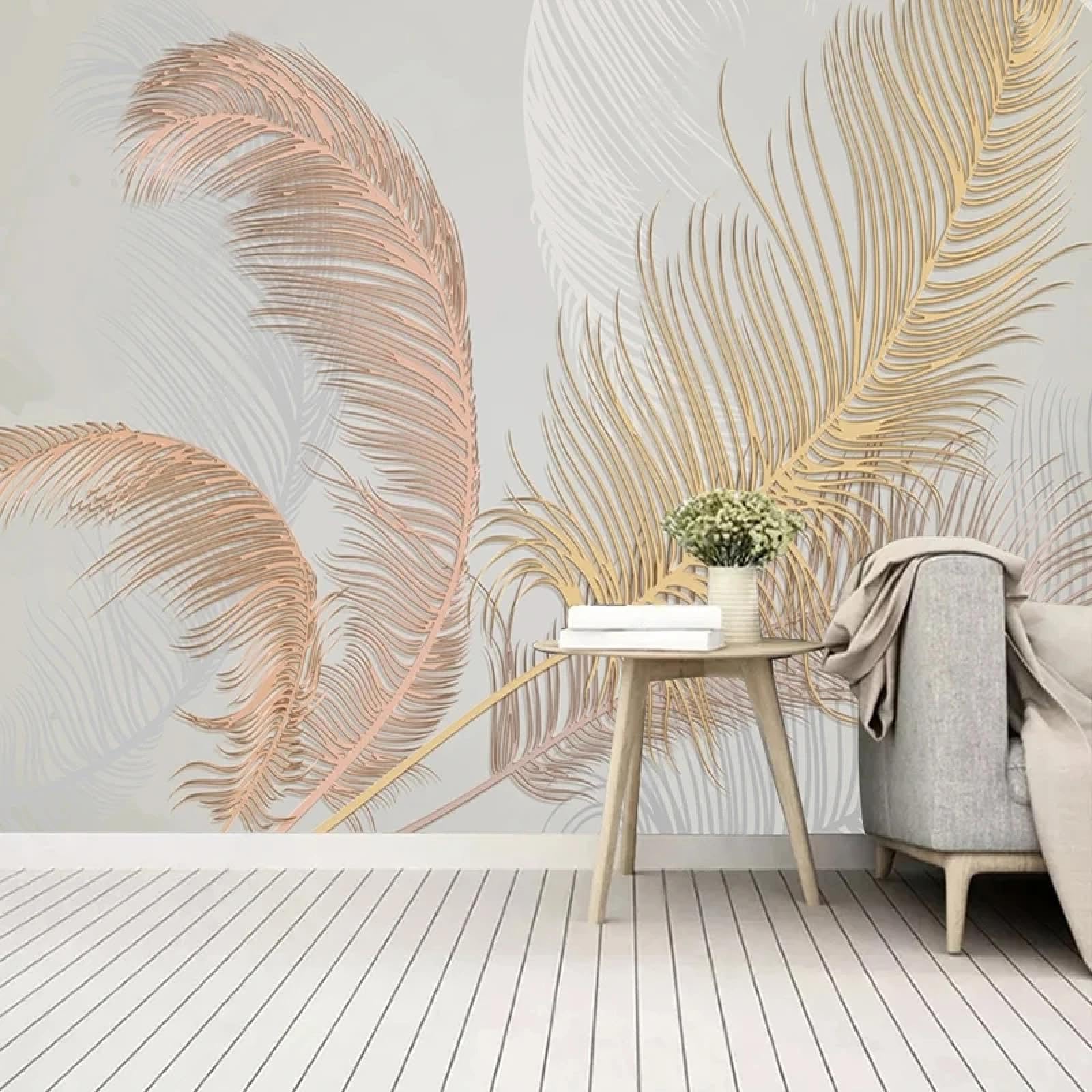 Tableau moderne 3D peint a la main avec plumes de mode