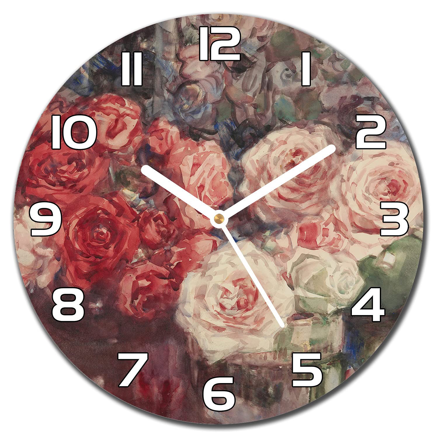Horloge murale moderne Coloray en verre de 30 cm pour la décoration fleurie de la maison