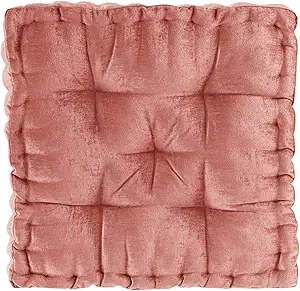 Intelligent Design Azza Floor Pillow, Large Seat Cushions for Adults, Floor Pillow for Meditation or Yoga, Lustrous Chenille Tufted, Scalloped Edges for Bench/Chair Cushion, 20"x20"x5", Dusty Peach