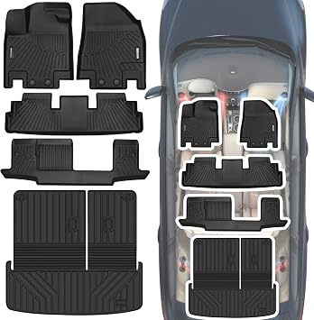 Floor Mat & Trunk mat Compatible with 2022-2024 2025 Nissan Pathfinder 8 Passenger/Infiniti QX60 7 Passenger,All Weather TPE Car Floor Liners Fit for Nissan Pathfinder Accessories,3 Rows