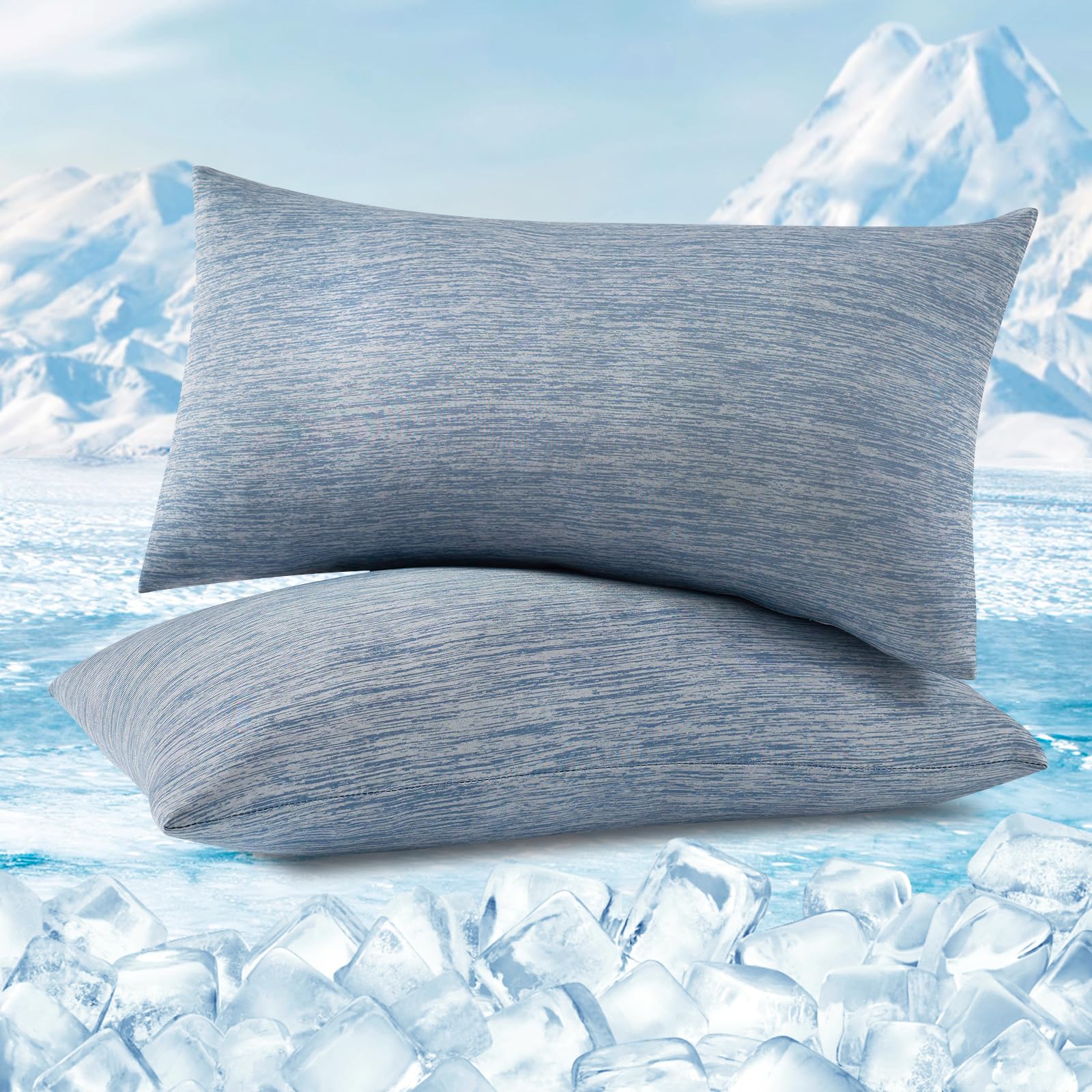 WOLTU Kühlender Kissenbezug 2er Set, Kopfkissenbezug mit Q-Max>0.45 Arc-Chill, Weicher Atmungsaktiv Kühlfaser Kissenhülle Schont Haut und Haar, Sommer Kissenbezüge mit Reißverschluss