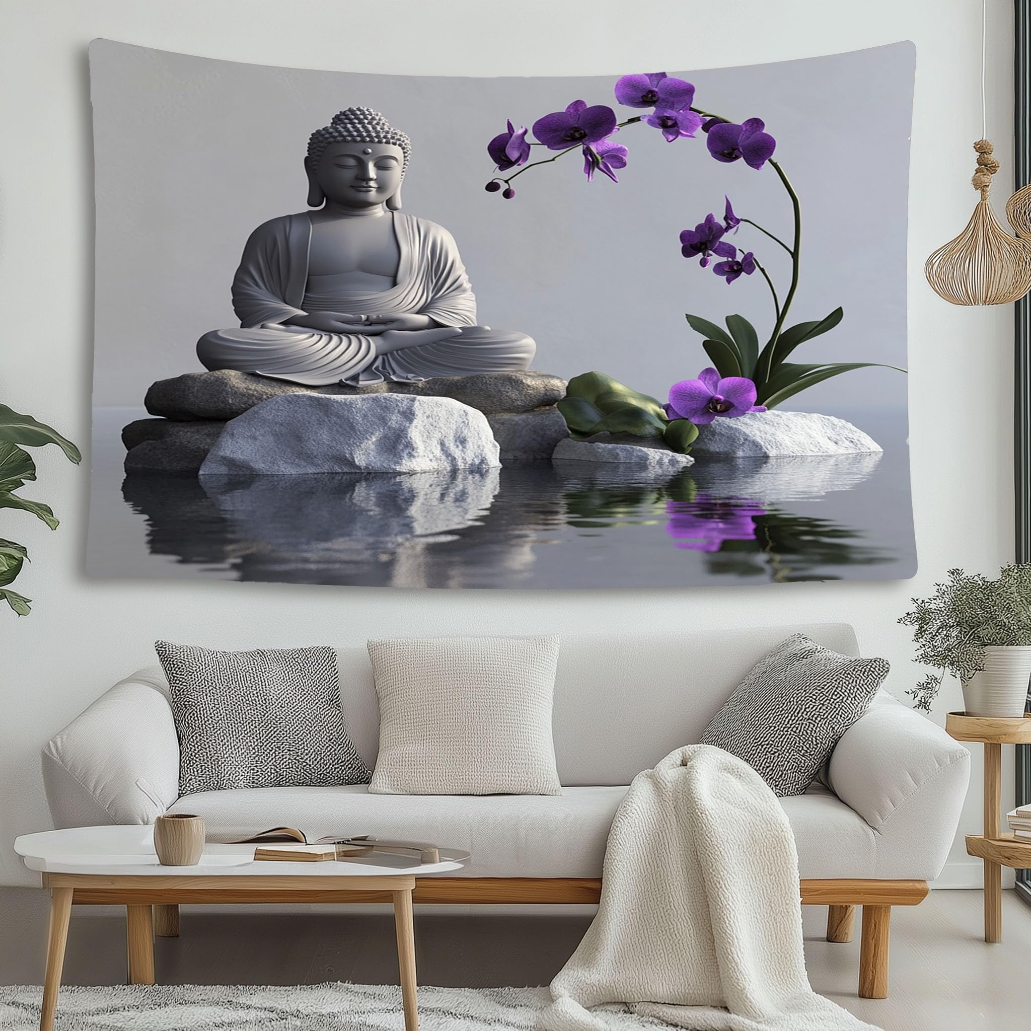 LCHMQ Zen spiritual Buddha statue Tapestry Meditative floral Purple orchid Wall Tapestries Decorative Wallcovering Hanging Bedroom Dormitory Mural Wallpaper 200x150cm