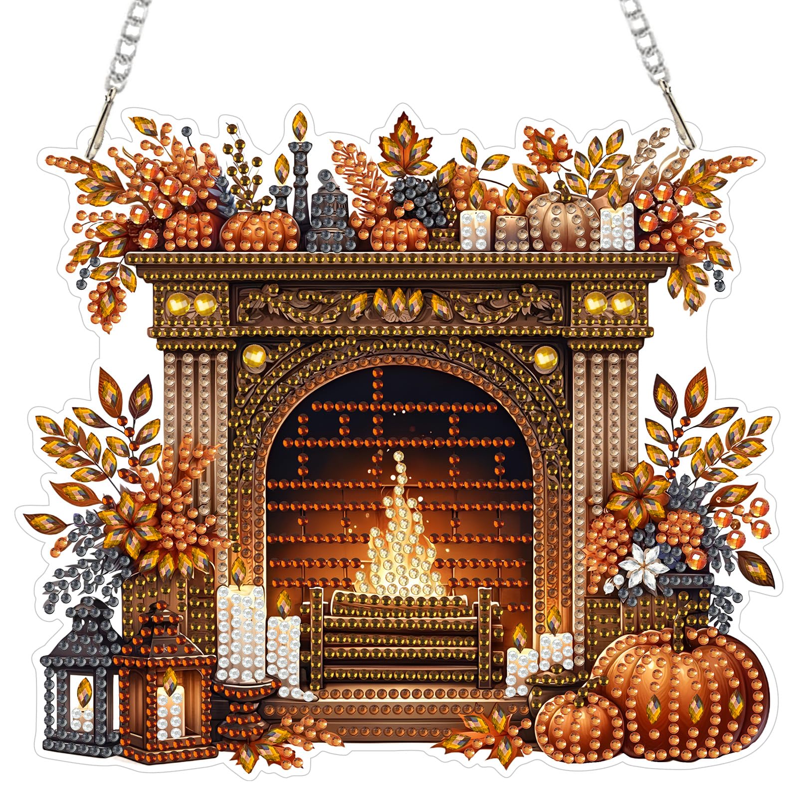 MOGTAA Autumn Diamond Art Hanging Kits for Adults Kids, 5D Special Shape Pumpkin Diamond Painting Pendant Kits, Crystal Rhinestones Candle Gem Arts Crafts Kit for Home Wall Decor Gifts
