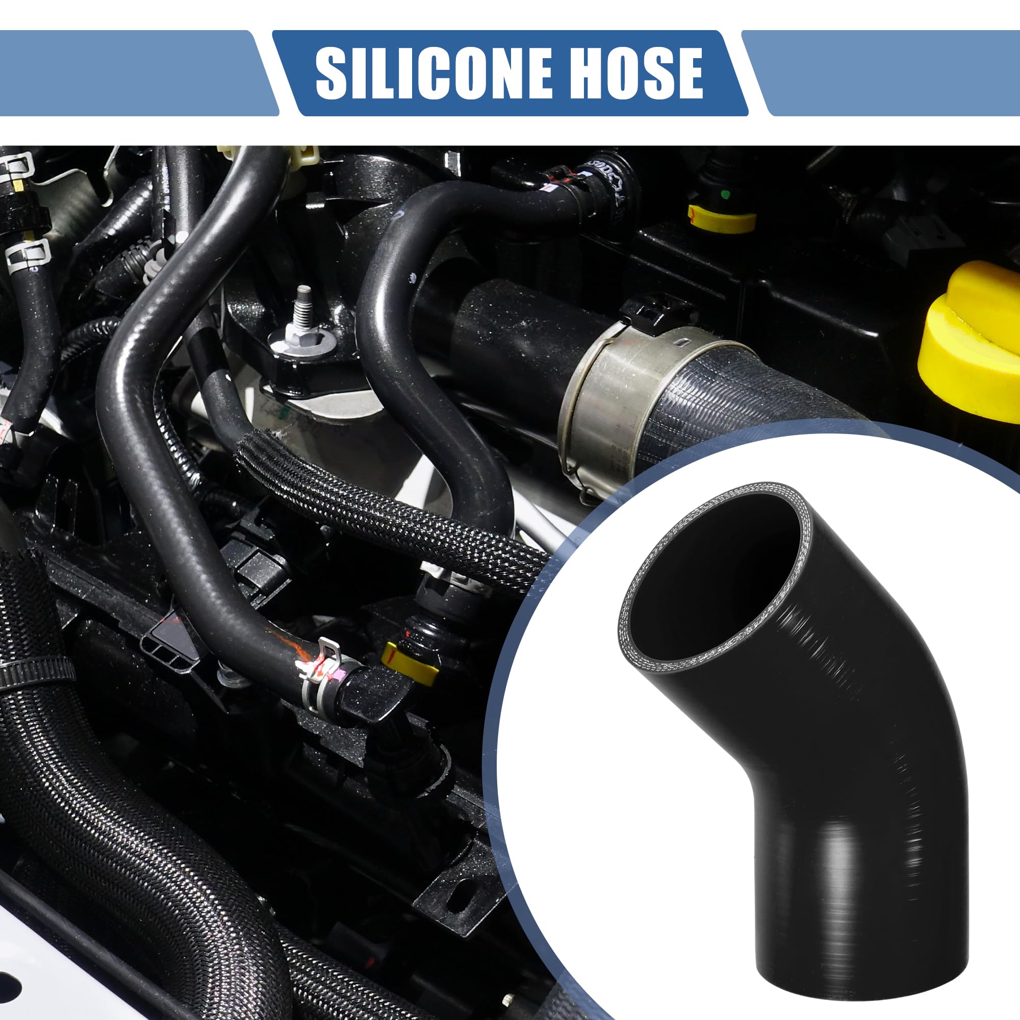 QUARKZMAN 1 Pz Tubo Refrigerante In Silicone Nero Universale Per Auto | Diametro Interno 76Mm, Lunghezza 90Mm, Angolo 45 Gradi, Temperatura Da -60 A 300°C, Adatto Per Raffreddamento