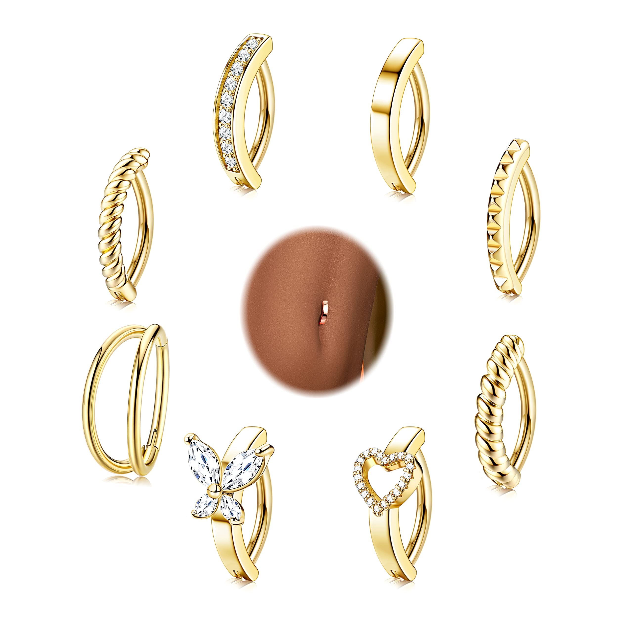 ORAZIO 8Pcs Surgical Steel Belly Button Rings