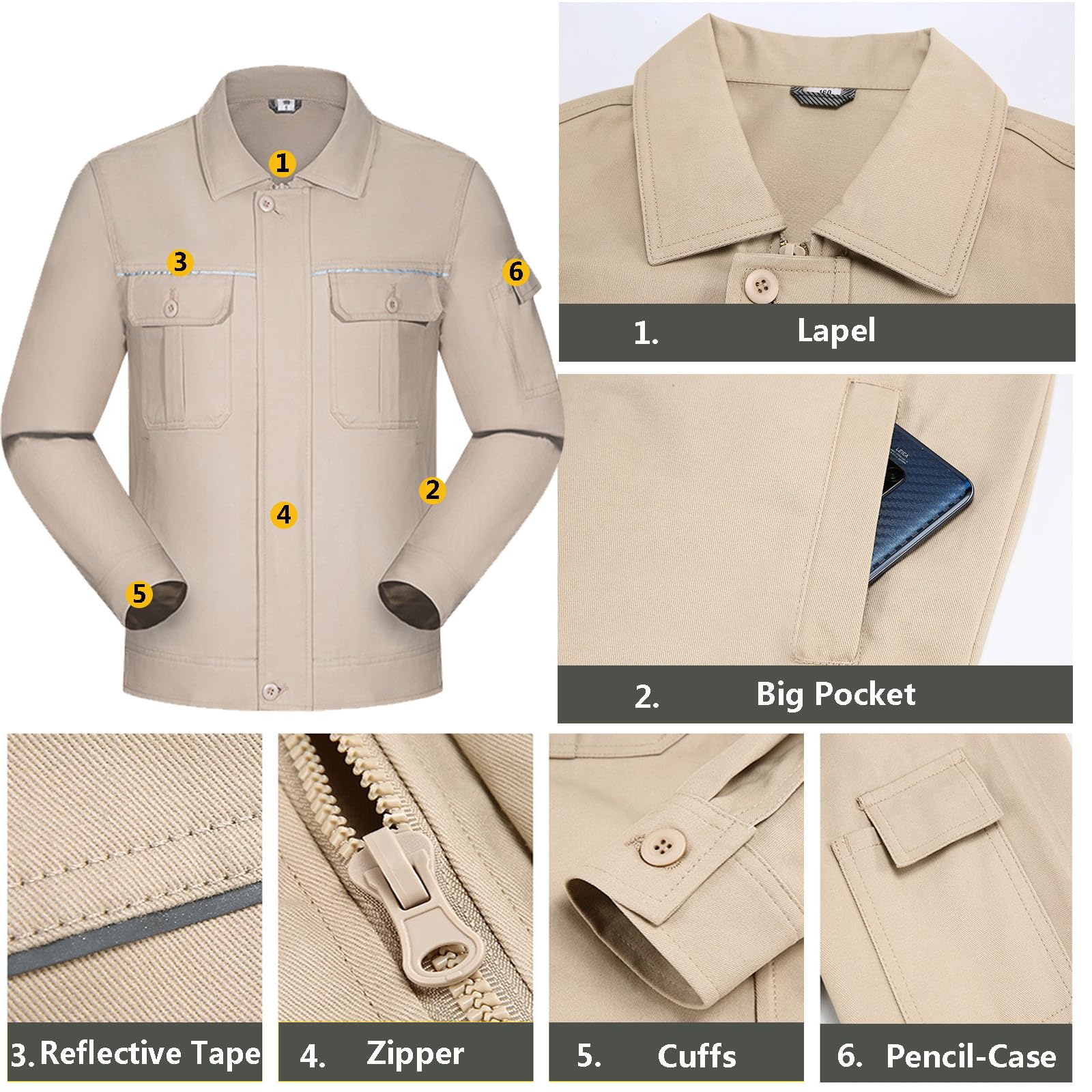 Combinaison À Manches Longues Unisexe Coton Salopette Zip Up Workwear Shirt & Pants Set Anti Static Vêtements De Travail