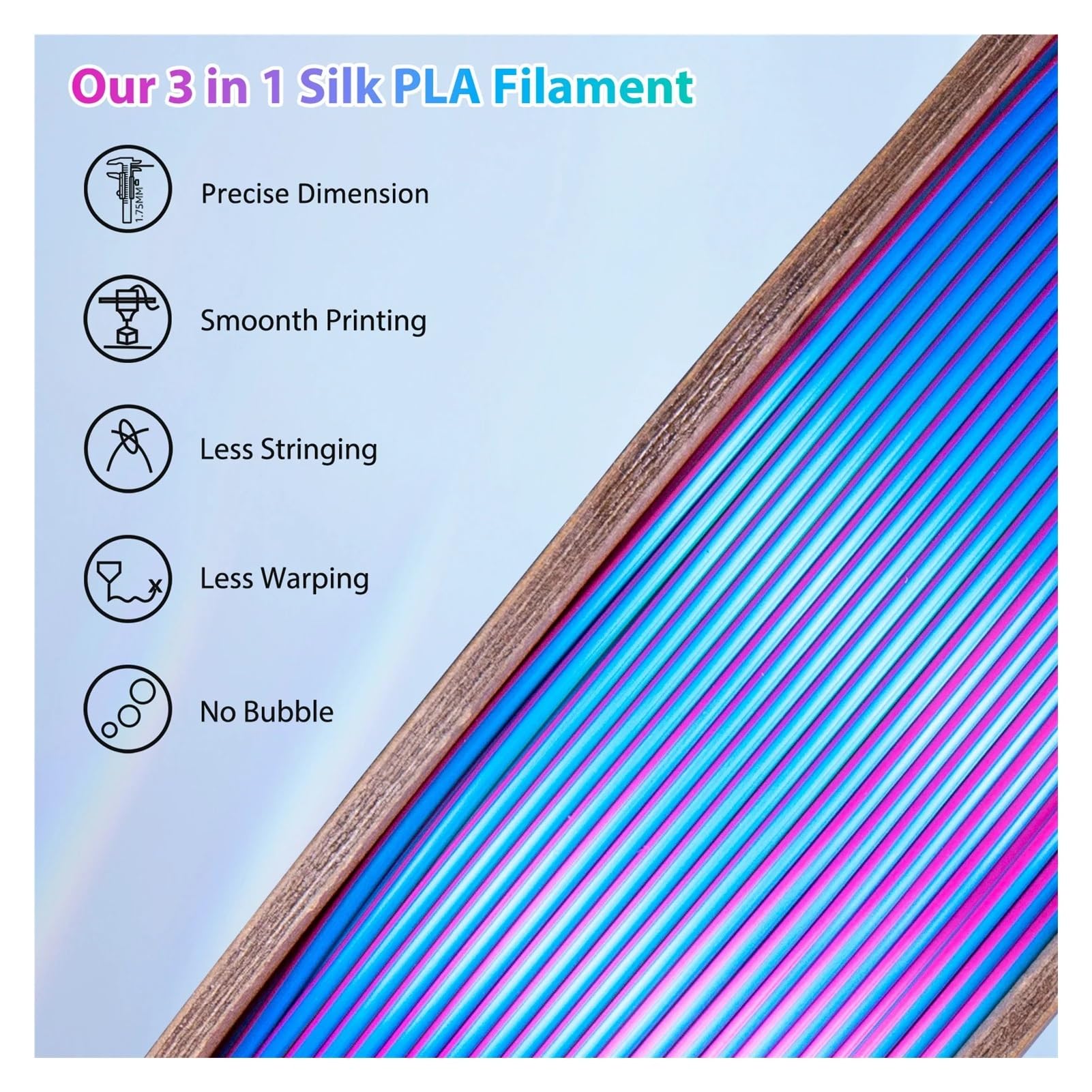 Dreifarbiges PLA-3D-Druckerfilament aus Seide, 1000 g, 1,75 mm, 3 Farben in, passend for die meisten FDM-Drucker