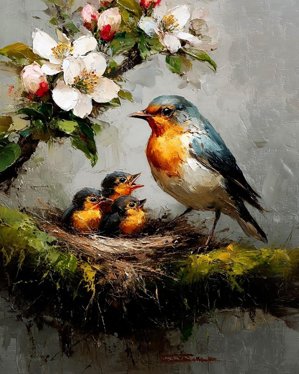 Liubaishi Multicolour Paint By Numbers For Adults, 16X20 Inch, Bird Nest With Spring Blossoms, Acrylic On Canvas, With Brushes And Paints