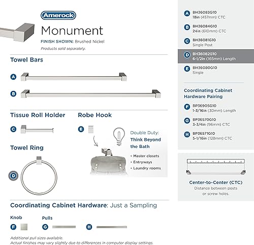 Vista 200 de Amerock BH3608226 Toallero cromado Toallero de 6-1/2 pulgadas (6.496 in) de longitud Monumento Toallero de mano para pared de baño Soporte