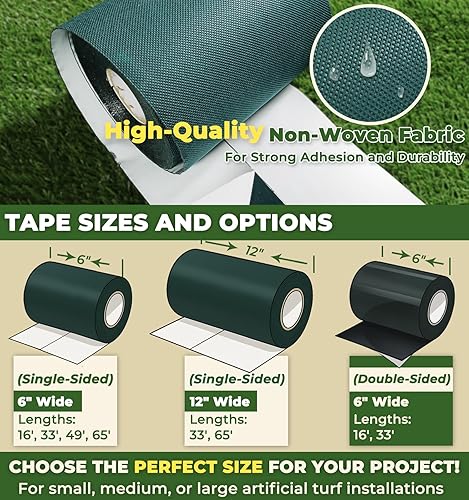 Miniatura 4 de Cinta de Costura de Césped Artificial de Doble Cara 6" x 16' Cinta de Costura Autoadhesiva para Pisos de Concreto y Madera, Patios, Alfombras de