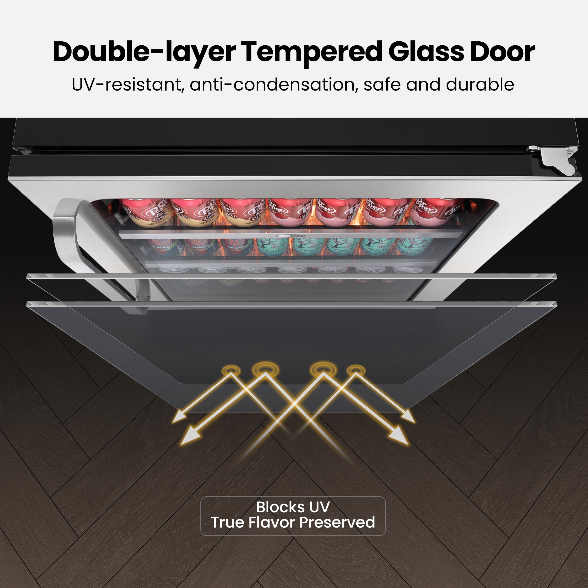 Whynter Beverage Refrigerator 24 Inch Drink Fridge With Glass Door Beverage Cooler 140 Cans Under Counter Beverage Fridge Freestanding 3 LED 34-54°F For Beer Home Bar Premium Series 5.65 Cu.Ft on Fridge.com - View 3