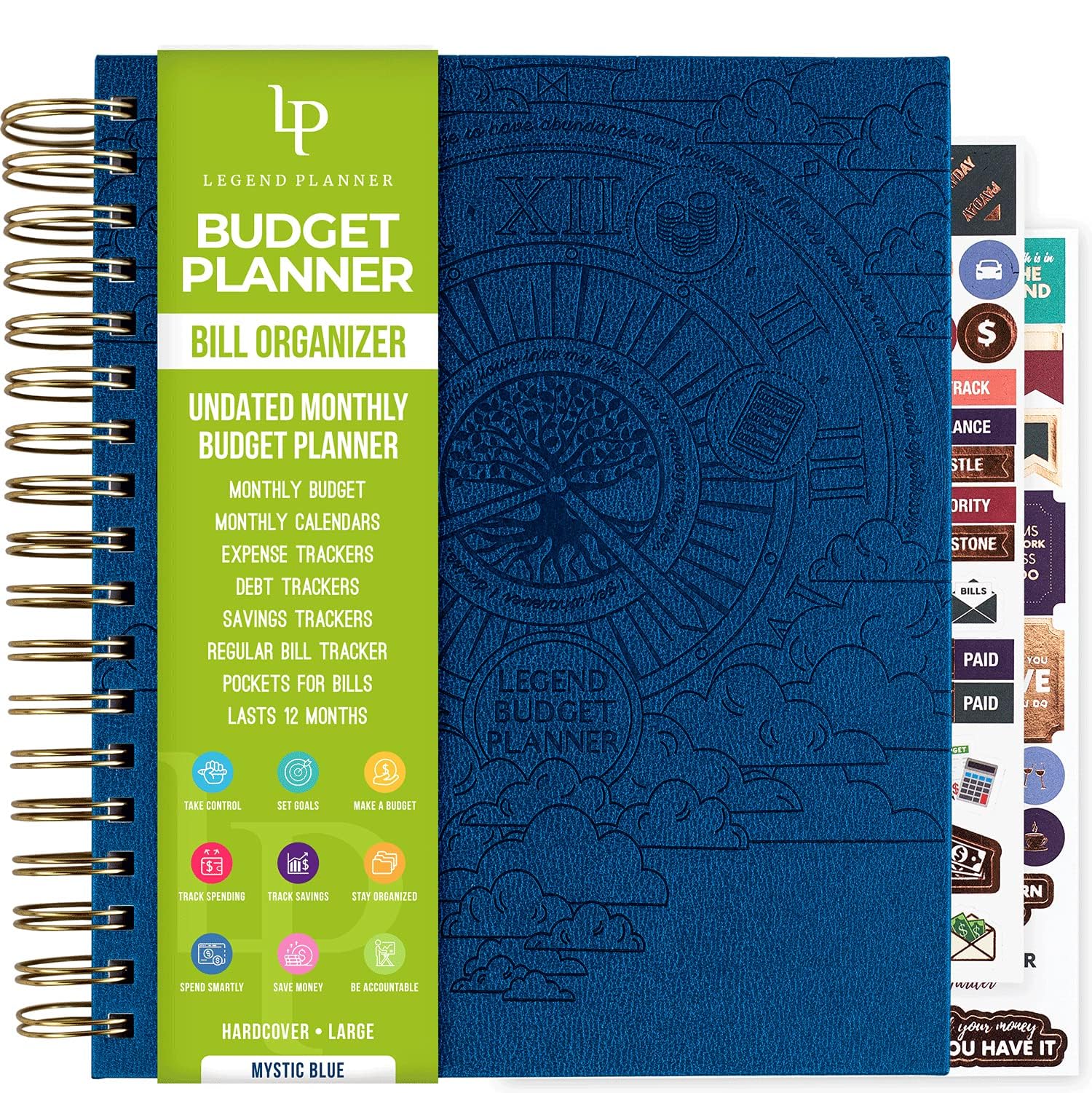 Legenda Planner Bill Organizer & Budget Planner Large (Mystic Blue debossed, Large (8″ x 9.5″))