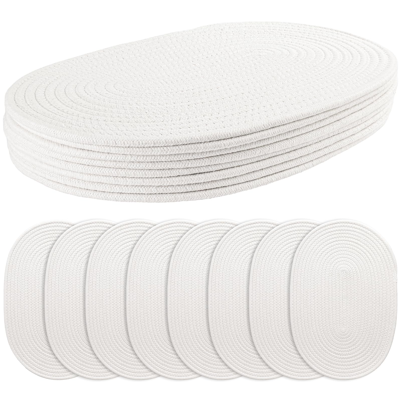 Juego de 8 manteles individuales ovalados resistentes al calor, 43 x 30 cm, de cuerda de algodón, para mesas de comedor, salvamanteles para platos calientes, color beige