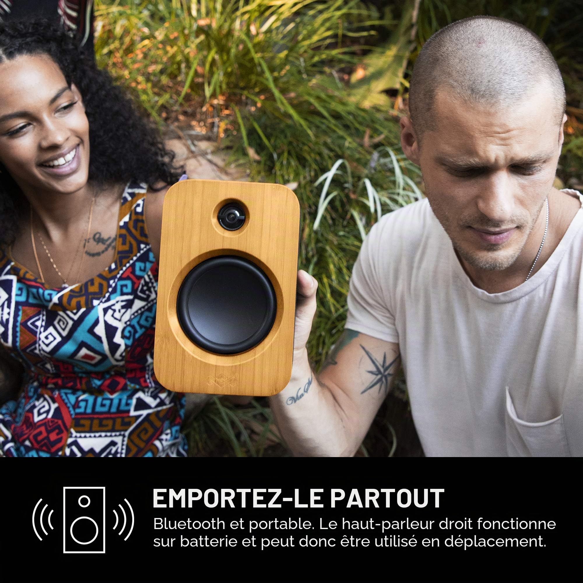 House of Marley Deux enceintes bluetooth Get Together Duo – Enceintes bibliothèques stereo - Haut-parleurs sans fil haute définition – A brancher ou autonomie 20 heures EM-JA019-SB