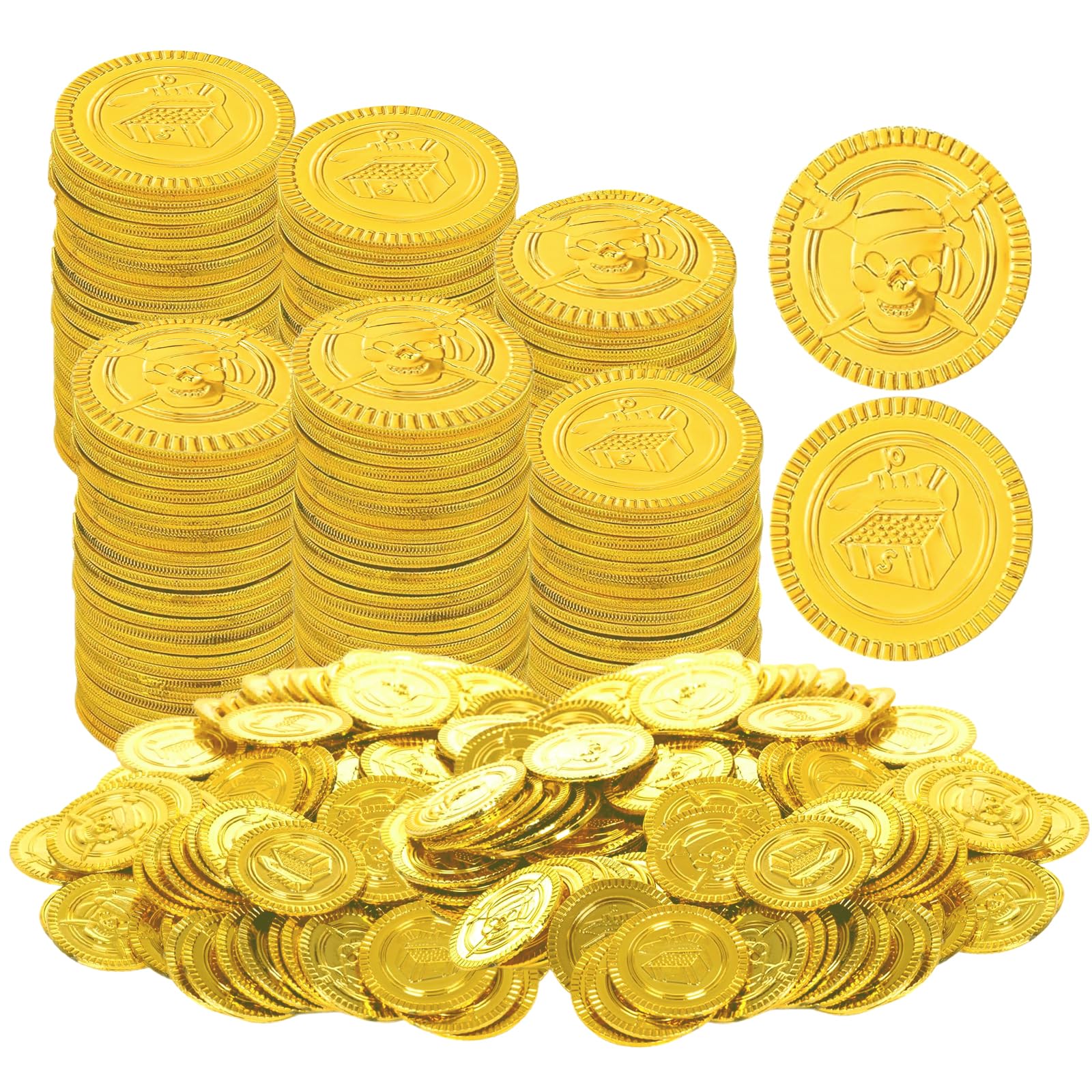 100 Stück Goldmünzen, Piratenschatz Goldmünzen Spielzeug Goldtaler Piratenschatz Geburtstag, Kunststoff Goldtaler, Piratenparty Seeräuber Schatzsuche Spielmünzen Geschenk für Party (100)