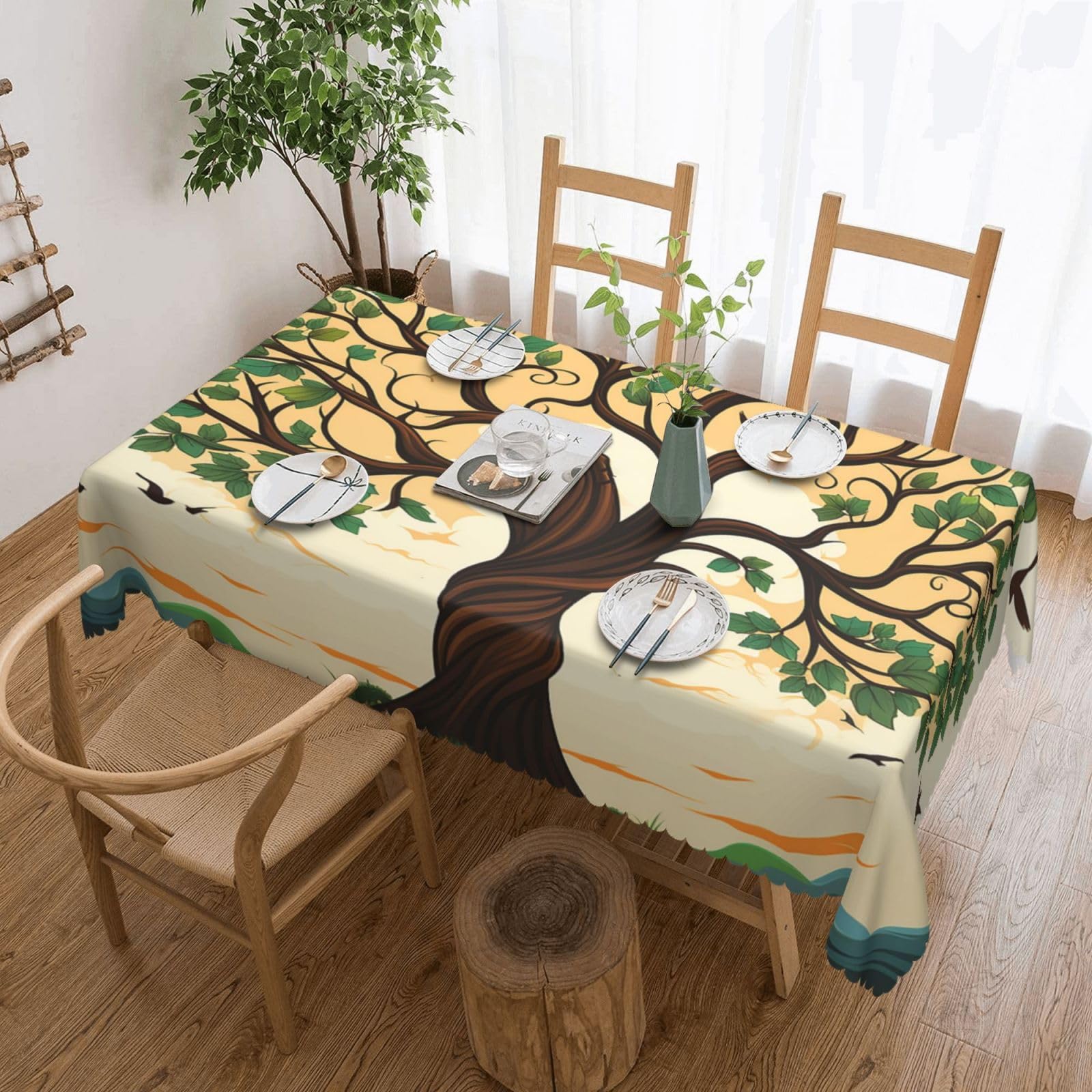 Nappe rectangulaire imperméable antitache 137x183 motif arbre