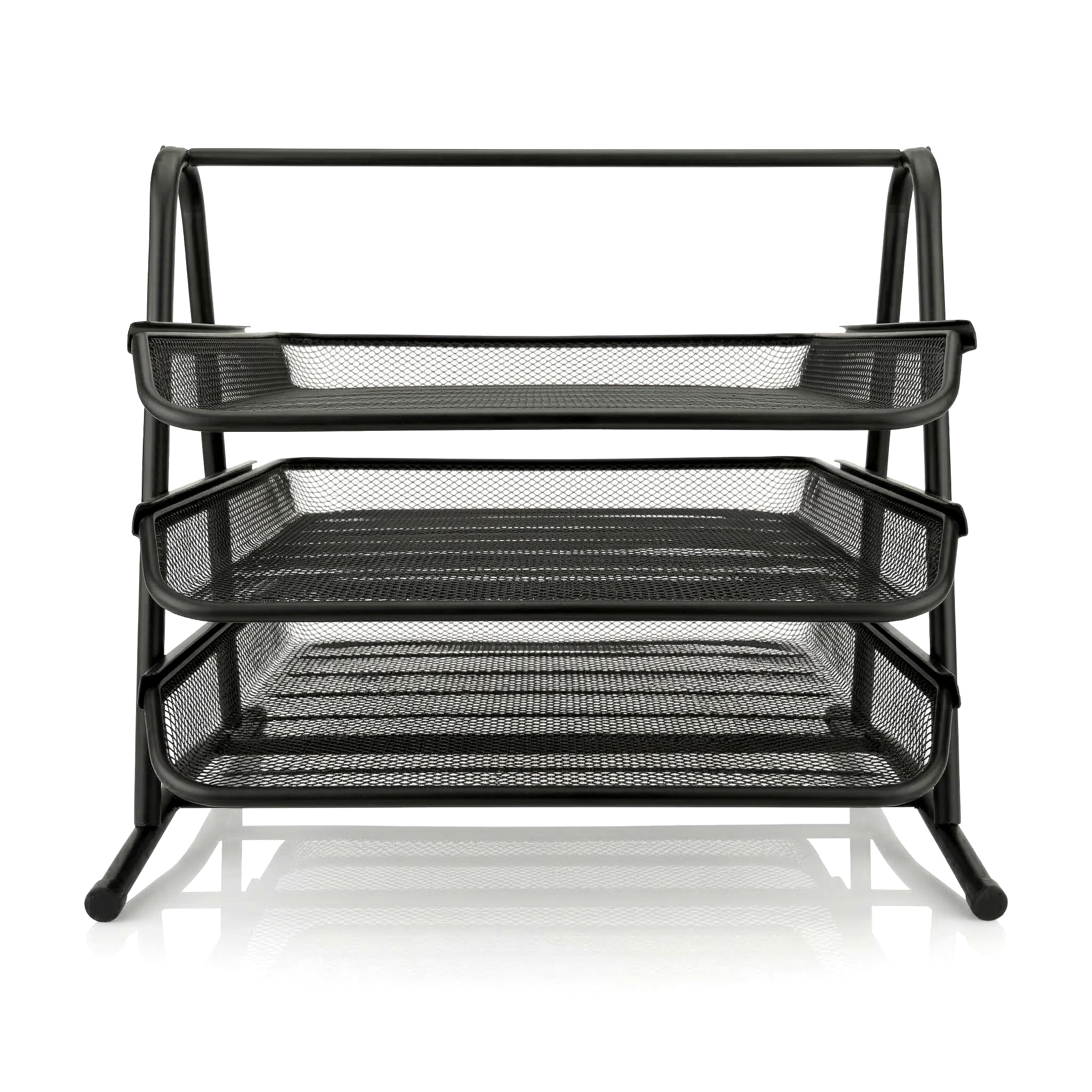 D.RECT KOMO 3-Tier Desk File Organizer A4 Document Tray with Pull-Out Shelves Sturdy Metal Mesh Letter Tray with Non-Slip Feet 350297275 mm, Black