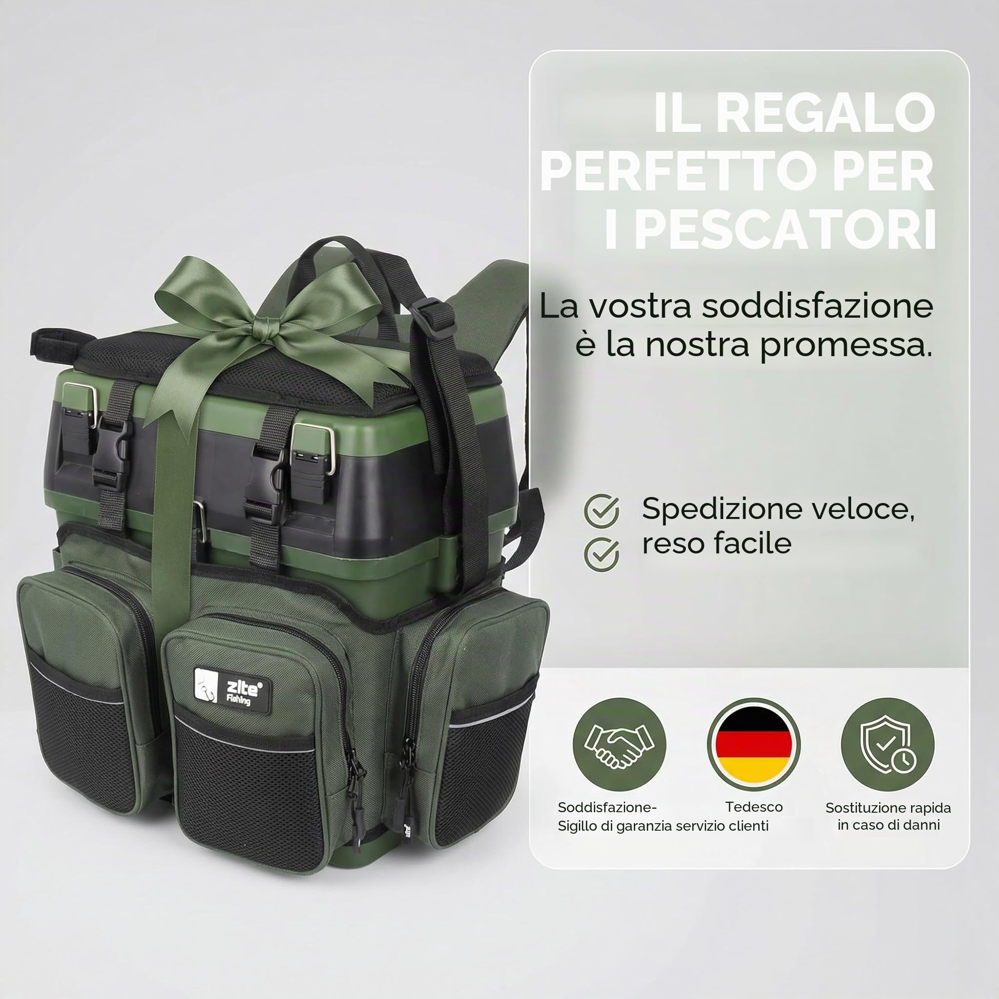 Zite Fishing - Zaino multifunzione con seduta, include 4 scatole in plastica nel coperchio, ideale per riporre accessori da pesca