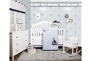 Captivating 5-Piece Nautical Crib Bedding Ensemble: A Seafaring Haven for Your Little Mate