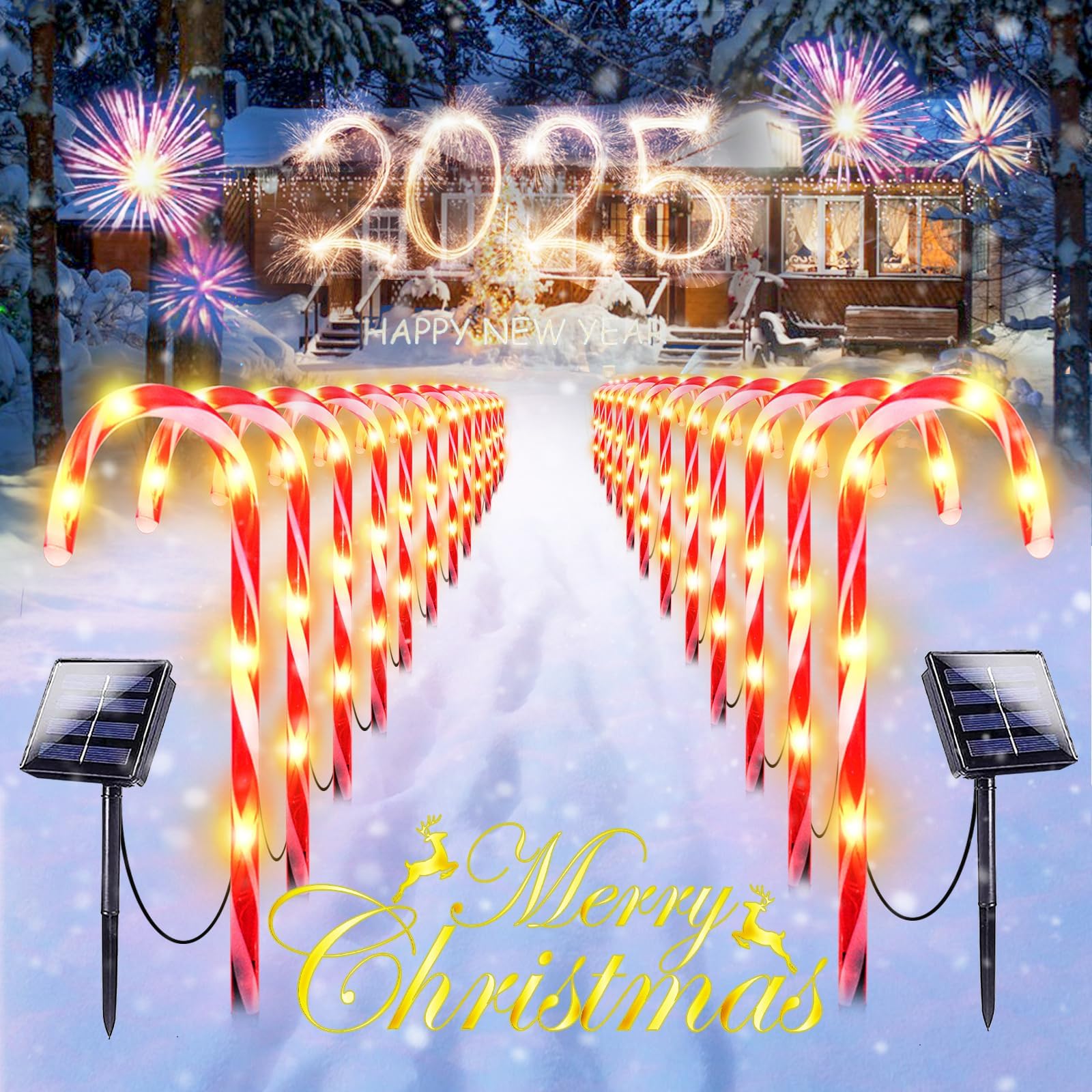 KAQ 24 Pack Upgraded Solar Christmas Candy Cane Lights Waterproof, Christmas Lights Outdoor Pathway Stake Lights with 8 Modes, Solar Lights for Outside Yard Walkway Garden Christmas Decorations