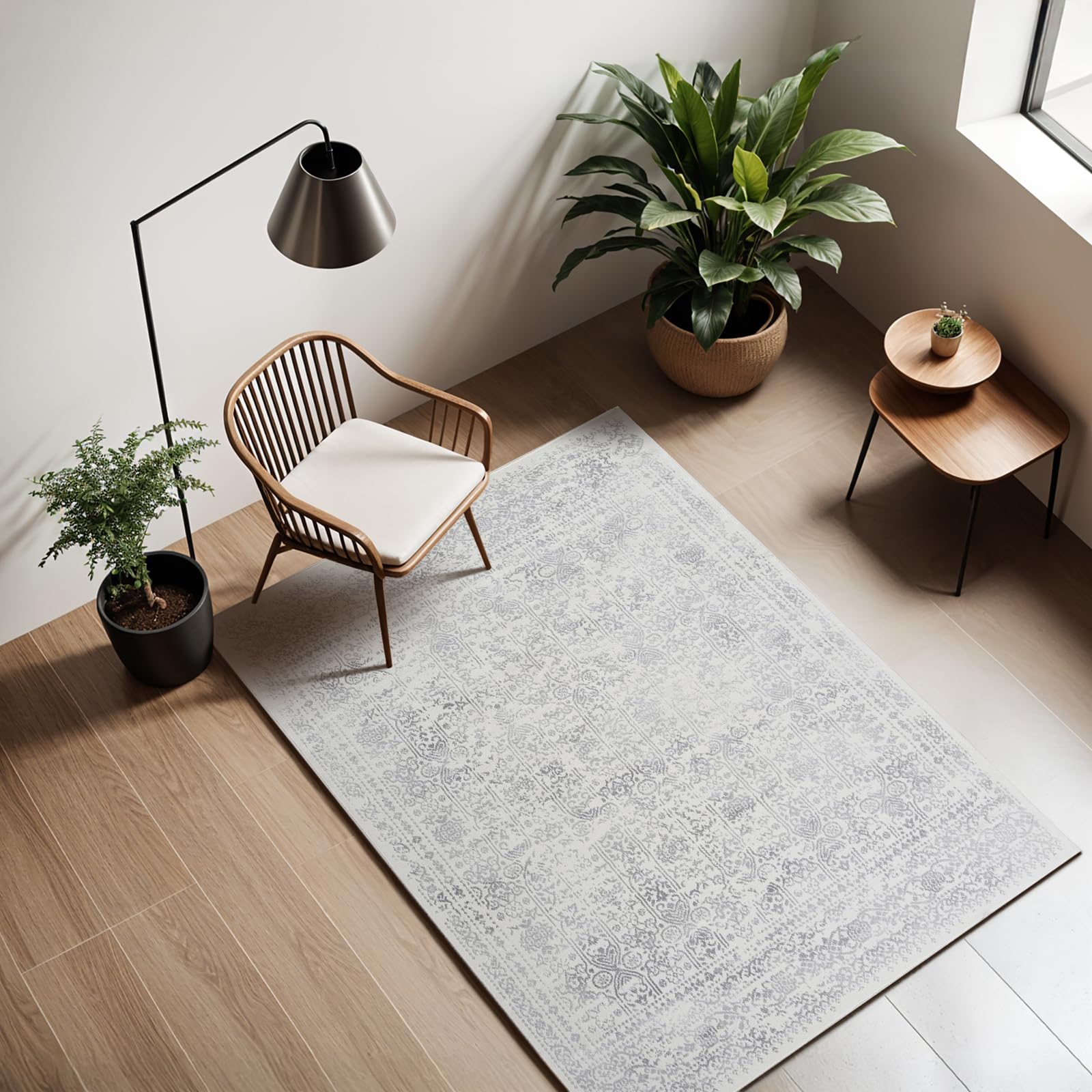 Livabliss Vicky Marrakech Vintage Hallway Runner Rug - 70x220 cm - Traditional Patterned Boho Style, Natural Easy Care Pile - Neutral Grey and Cream