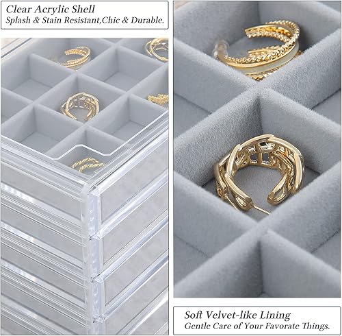 Miniatura 5 de misaya Organizador de aretes de acrílico con 75 ranuras, 5 cajones, organizador de joyas transparente solo para aretes, regalo para mamá, gris