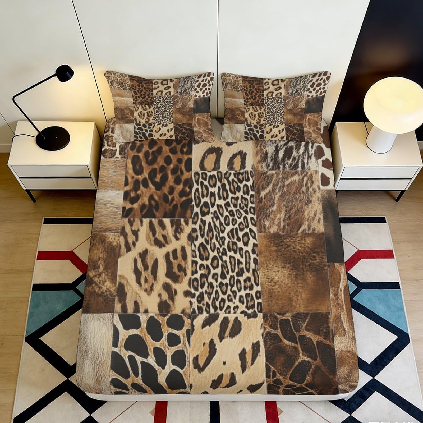 3D Printed Animal Patchwork Fitted Sheet Microfiber Leopard Zebra Bed Sheet for Bedroom Dorm Mattress Protection Decor 90x200x25cm