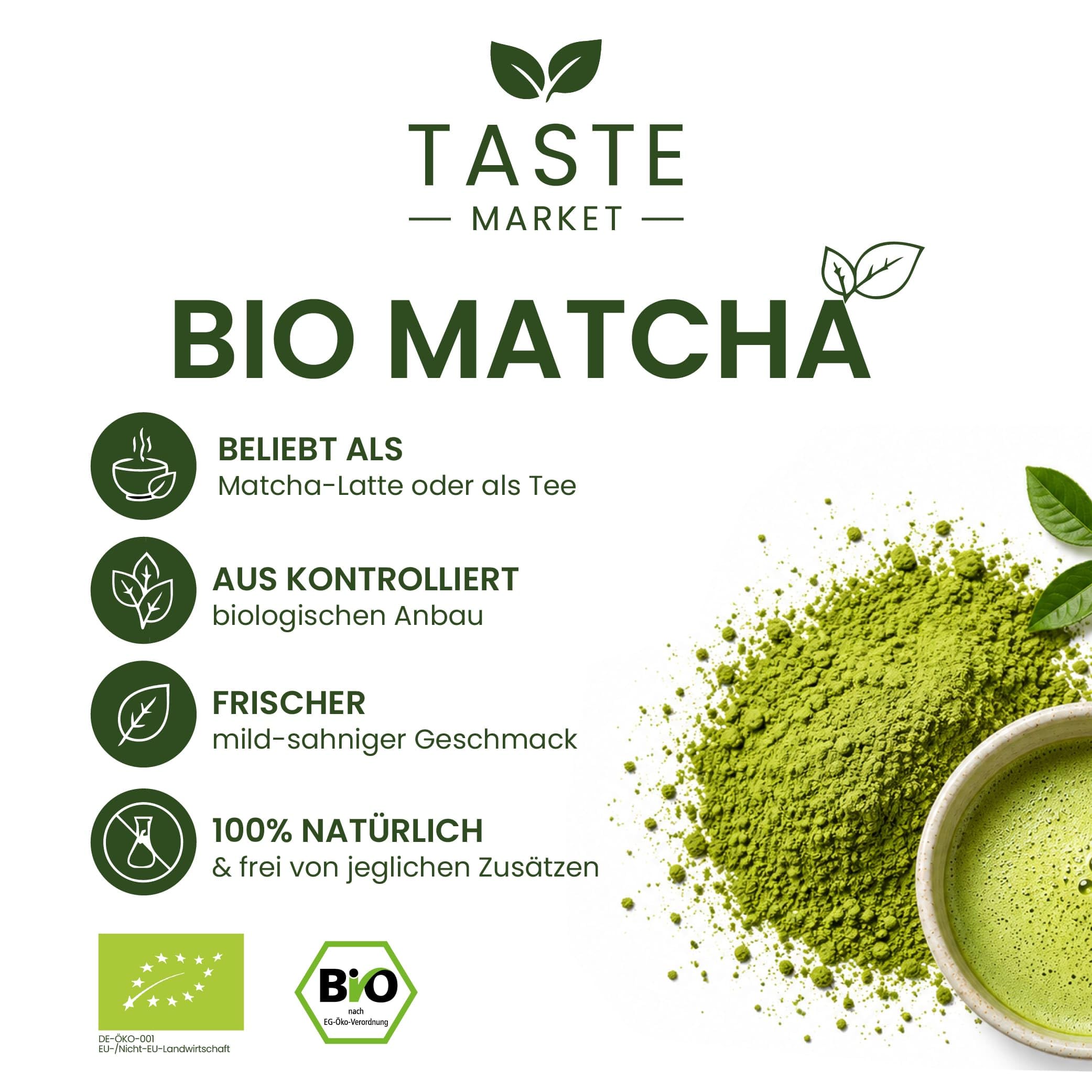 BIO Matcha Pulver 2 kg | Matcha-Latte | Tee | Kaffeealternative | Bio-Qualität | Taste Market