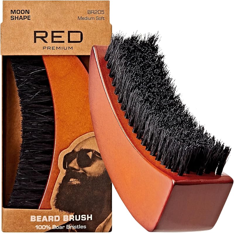Cepillo para barba con cerdas de jabalí 100% naturales para hombres, cepillo de madera de primera calidad, peine de afeitado para barba y bigote, doma y suaviza el vello facial (forma de luna)