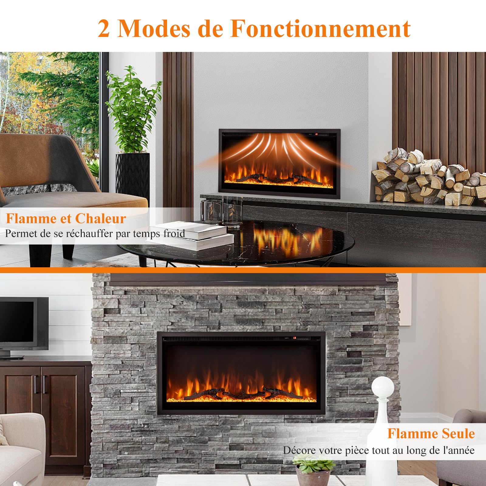 RELAX4LIFE Cheminée Électrique 750W/1500W avec Effet Flamme 9 Couleurs