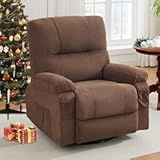 Massage Swivel Recliner Chair&comma; Oversized Rocker Recliner with Side Pocket&comma; 2 Cup Holders for Living Room