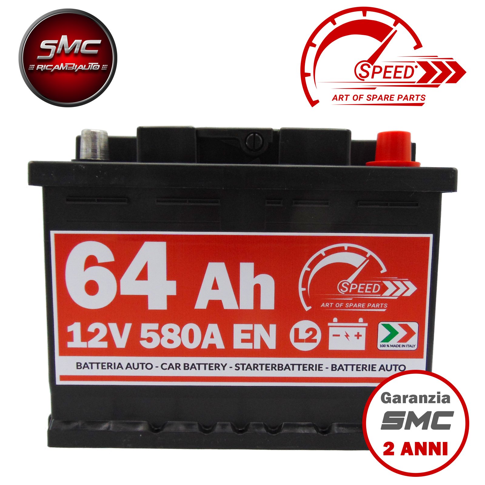 Batterie Auto Speed by SMC L264 12 V 64 Ah 610 A POSITIVE Positive A rechts (+ DX)