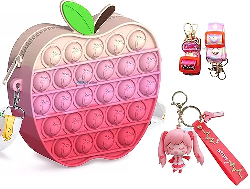 FunBlast Pop It Sling Bag ?Apple Shape Pop It Cross Body Bag for Kids, Pop It Purse for Girls, Birthday Gift for Girls, Toys for Girls, Pop It Game, Pouch for Girls (Set 1, Multicolor)