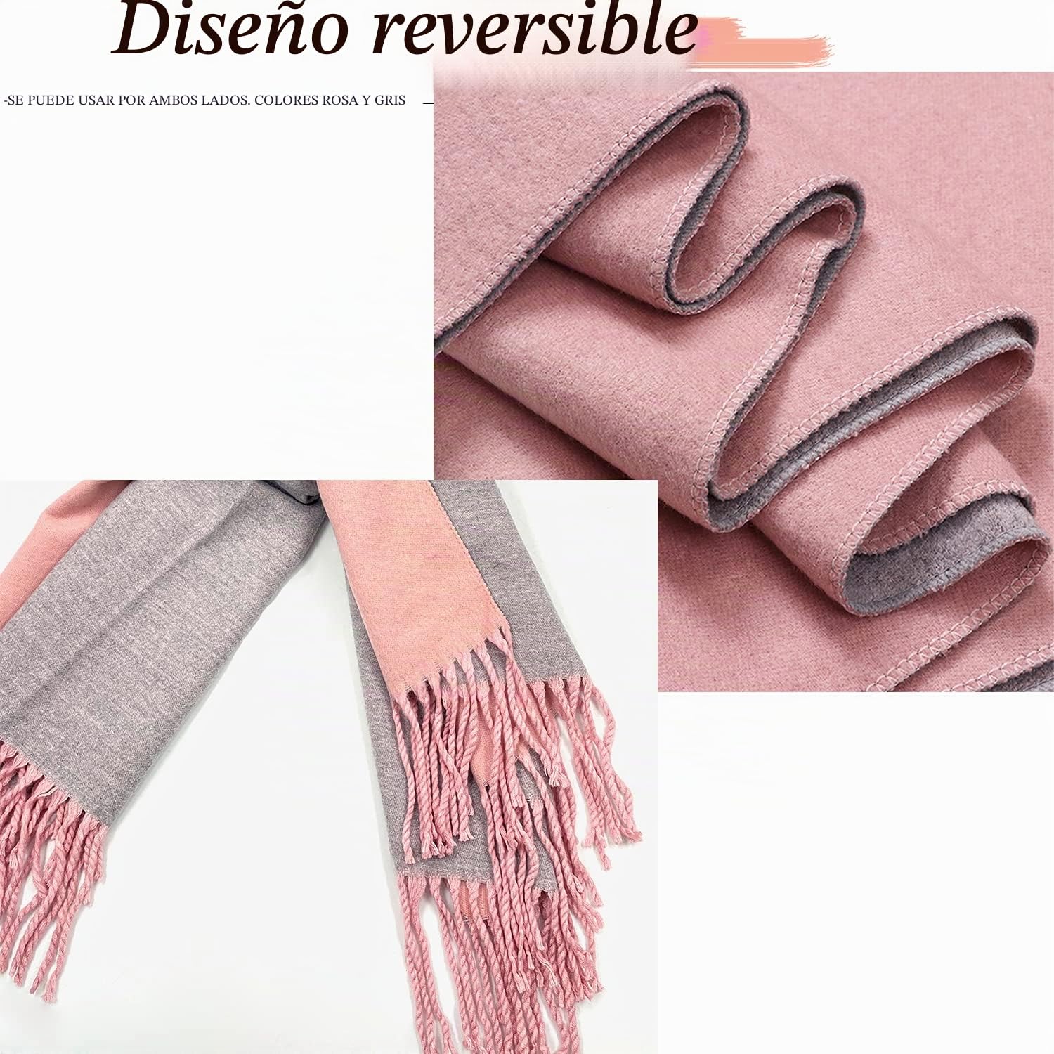 ehsbuy Bufanda de cachemira para mujer, mantones y envolturas de pashmina suaves, reversibles, largas, grandes, cálidas, gruesas, bufandas con borla para bodas, regalos de mujer
