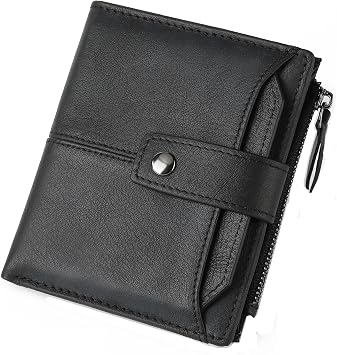 Wallet for Men-Genuine Leather RFID Blocking Bifold Stylish Wallet Zipper Slim Card Holder Mens Wallet Black