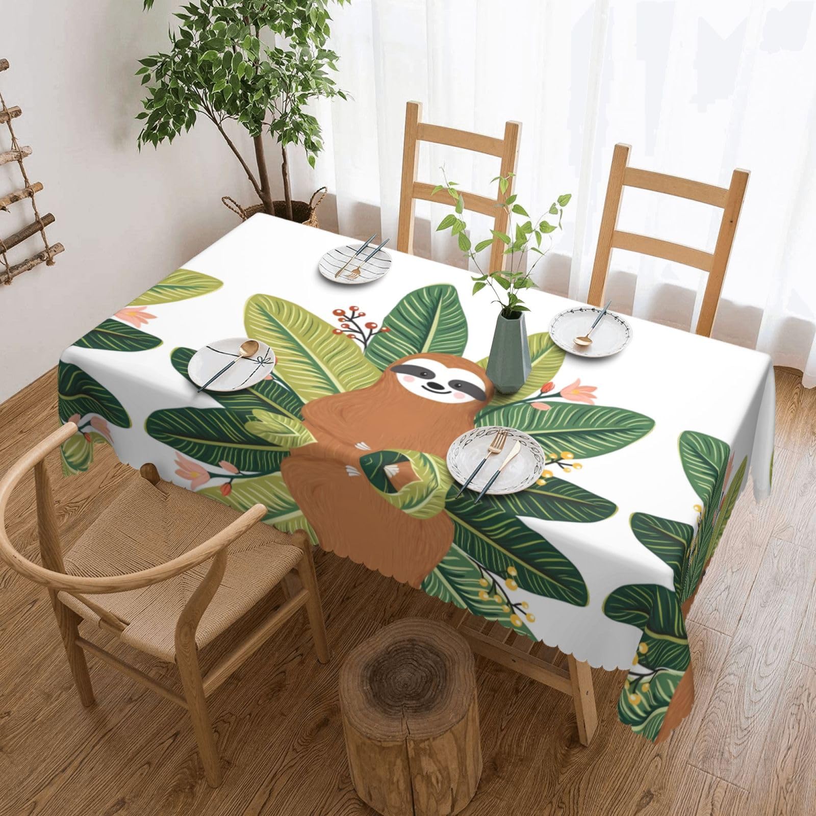 MROWYC Cute sloth & Leaves Printed tablecloths are suitable for hotels, picnics, and parties, and can effectively protect the tabletop
