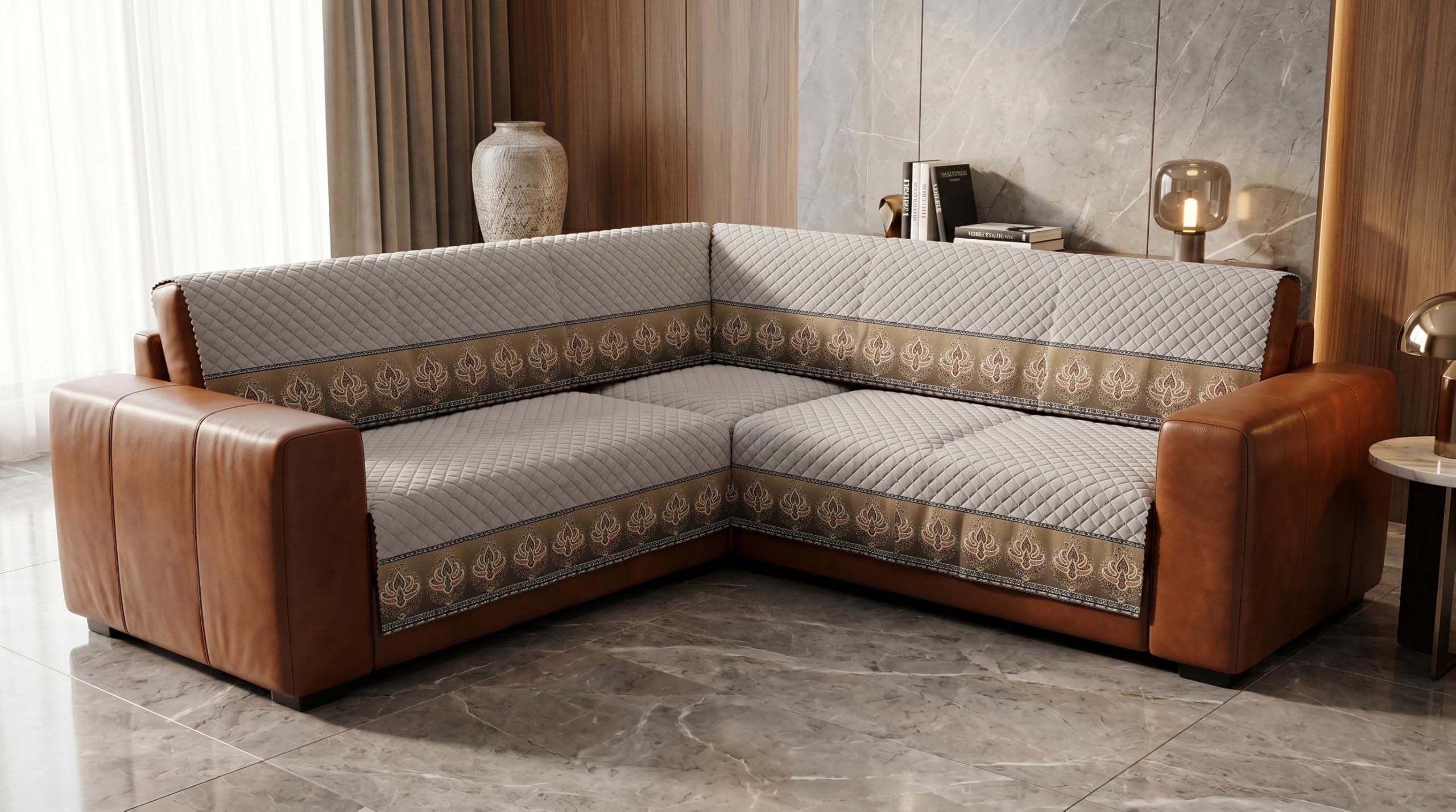 Sofa Cover L Shape 7 Seater 4+3 Fully Covered, Premium Graphite | Quilted fabric, gravity lock foam pipe grip, fits corner sectional sofas, machine washable, guards from stains and pet hair-image-20