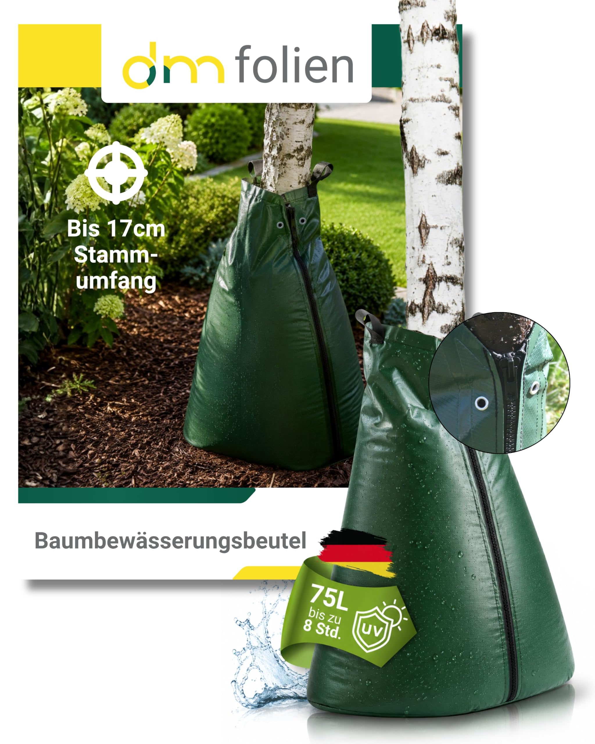 dm-Folien 5 Stück Baumbewässerungsbeutel 75 Liter I Bewässerungssack aus robustem PVC I Wassersack zur Langzeitbewässerung von Bäumen I UV-beständig bei Trockenheit & Hitze