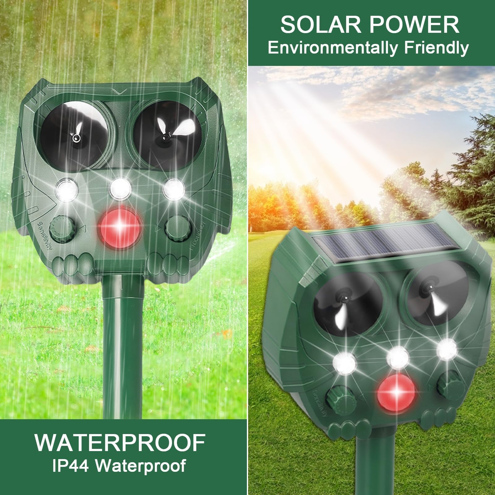 ANIREPUR Repellente Gatti, Ultrasonico Solare Alimentato Animale Deterrente per