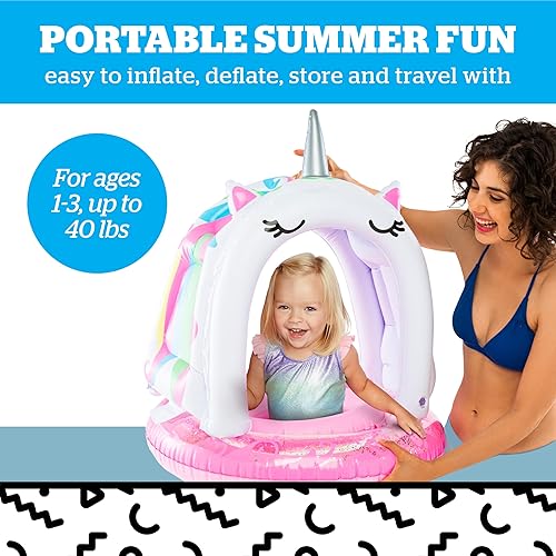 Vista 4 de BigMouth Inc Lil' Flotador de agua con protección solar superior, flotadores de piscina cubiertos para bebés, bebés y niños de 1 a 3 años nadadores